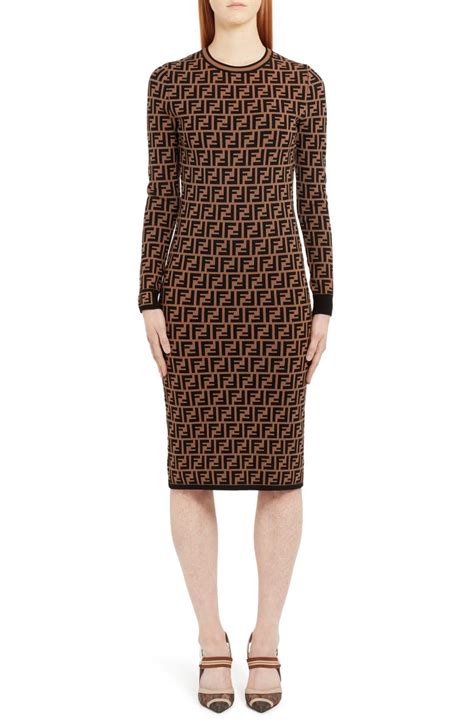 fendi long sleeve logo dress|Fendi signature logo midi dress.